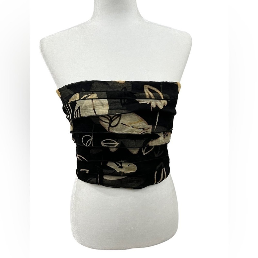 Armani Collezioni Silk Floral Bandeau Top Size 6 Black Beige